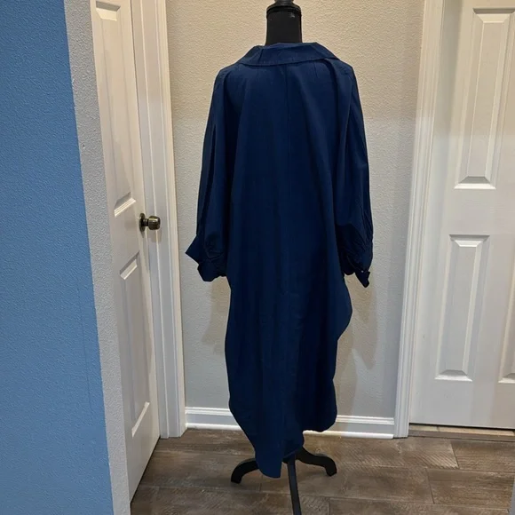 Navy Blue Oversized Shirt Dress - Picture 3 of 4